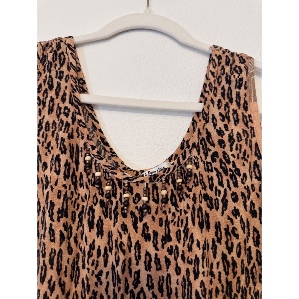Nina Piccalino Vintage Leopard Print Beaded‎ Maxi Dress Tan Brown Size 12 m3 - Picture 5 of 8